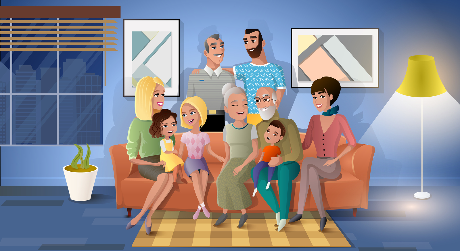 Big Family Spending Time Together Cartoon Vector With Happy Smil - The  Perth Home Show